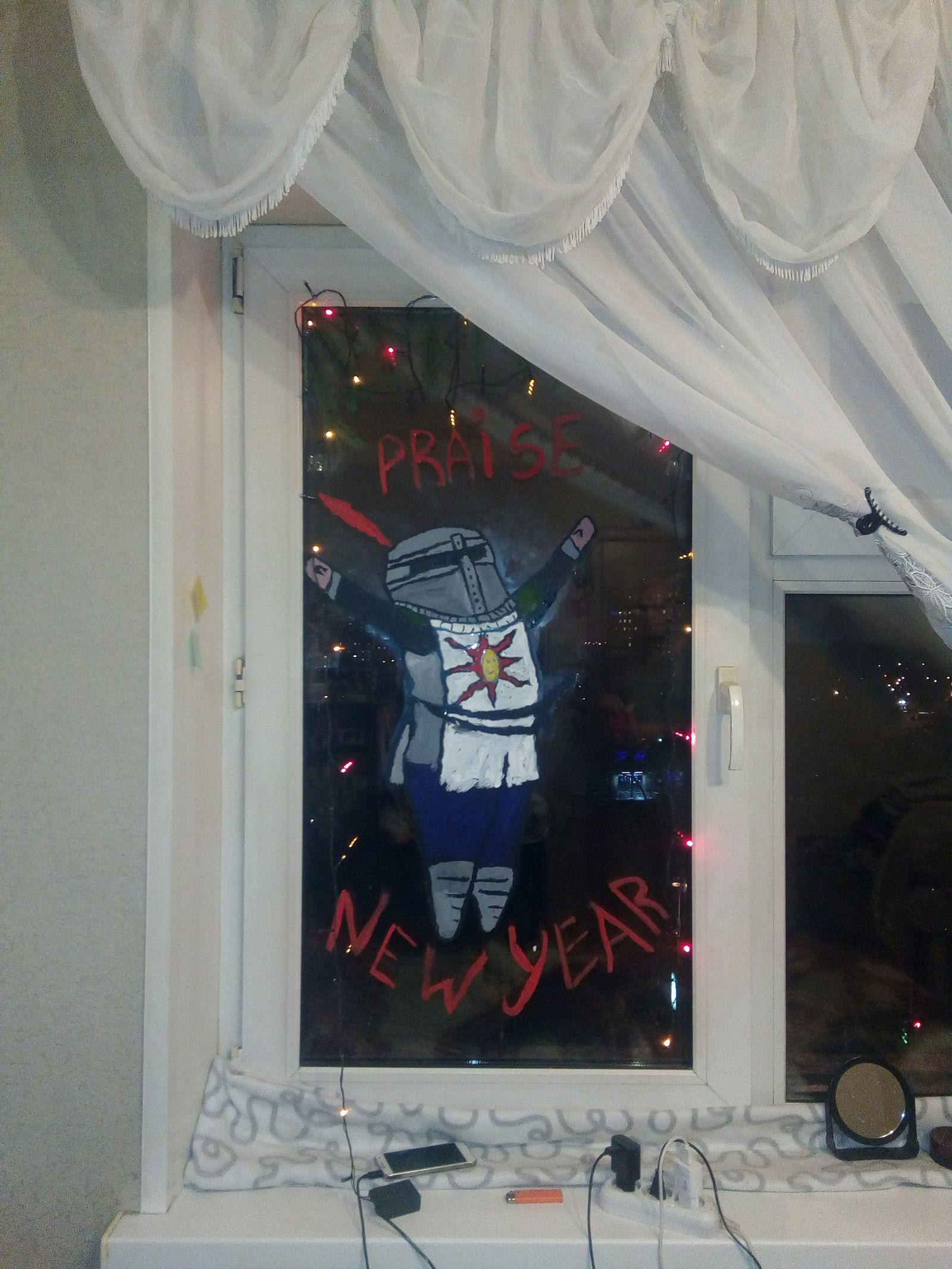 Decorated the window: / - My, Solar, Dark souls, Praise the sun, New Year, Decoration