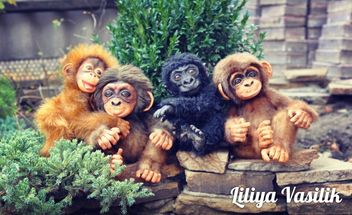 real toy monkeys - My, Author's toy, Monkey, Orangutan, Chimpanzee, Handmade, Longpost