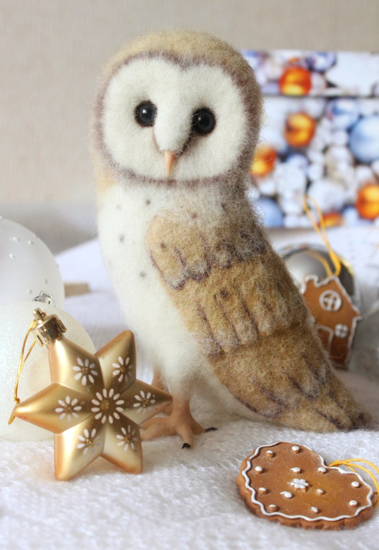 The last one this year is mine. Barn owl made of wool. - My, Needlework without process, Owl, Dry felting, Toys, Creation, Hobby, Handmade, With your own hands, Longpost