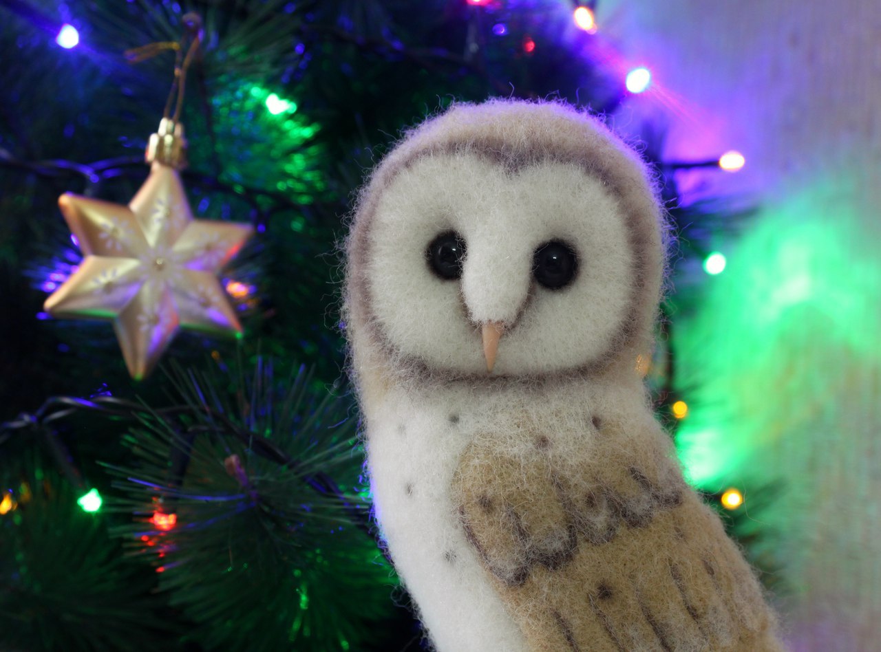 The last one this year is mine. Barn owl made of wool. - My, Needlework without process, Owl, Dry felting, Toys, Creation, Hobby, Handmade, With your own hands, Longpost