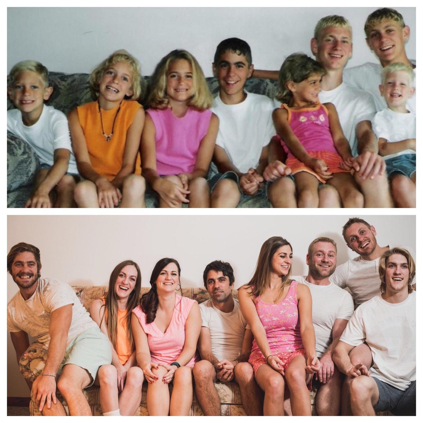 Family after. Фотосессия 20 лет спустя. 10 Лет спустя фотосессия. Семья через 20 лет. Воссозданные семейные снимки.