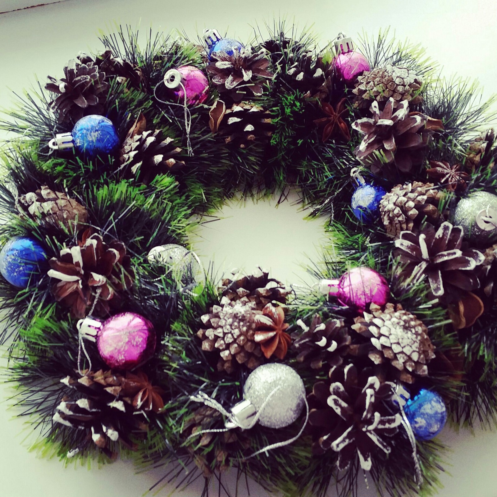 New year wreath - My, Needlework without process, Friday tag is mine, Christmas wreath, Cones, New Year, Longpost