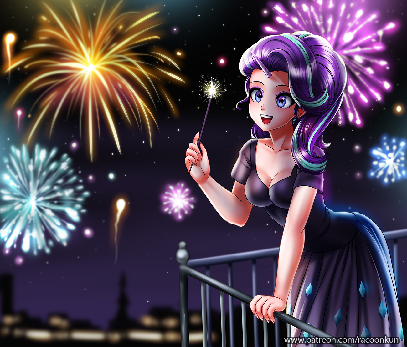 Happy New Year from Raccoon-kun - My little pony, Starlight Glimmer, Humanization, Racoonkun, New Year