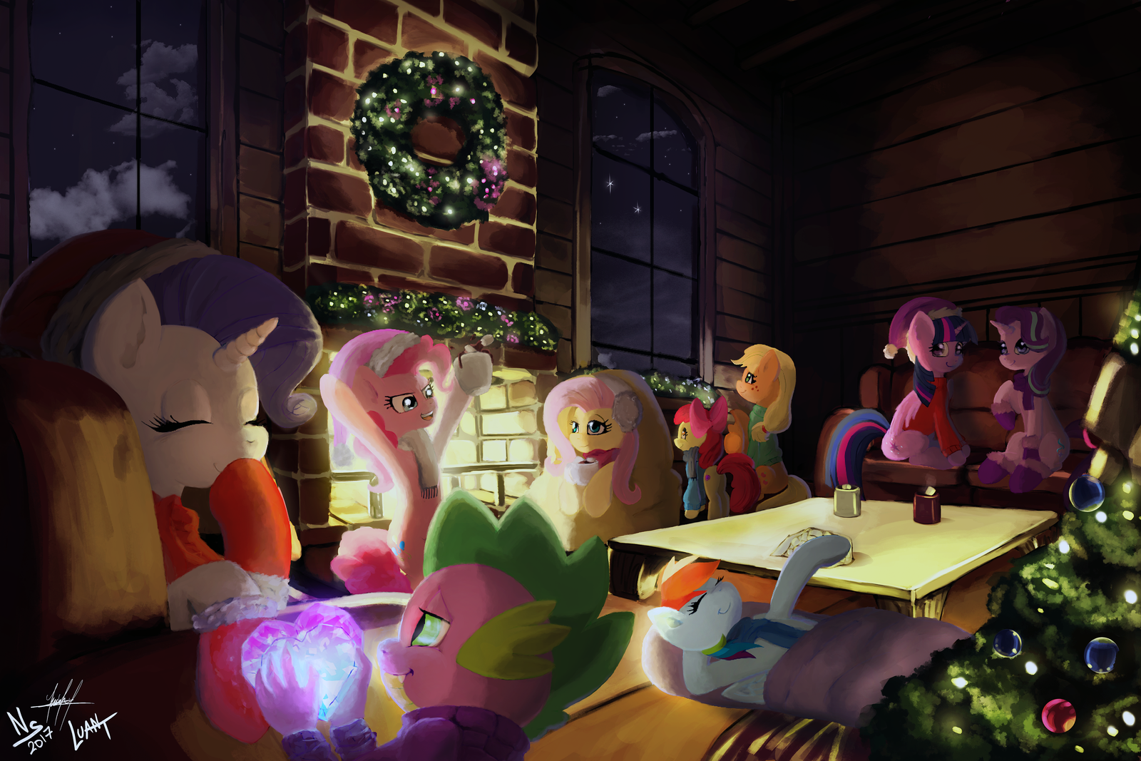 A Cozy Hearth's Warming Eve - My little pony, PonyArt, Mane 6, Starlight Glimmer, Spike, Applebloom