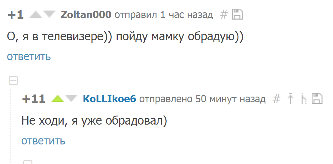 В интернете всегда обрадуют - Мамка, Радость, Телевизор, Комментарии, Гараж, Комментарии на Пикабу