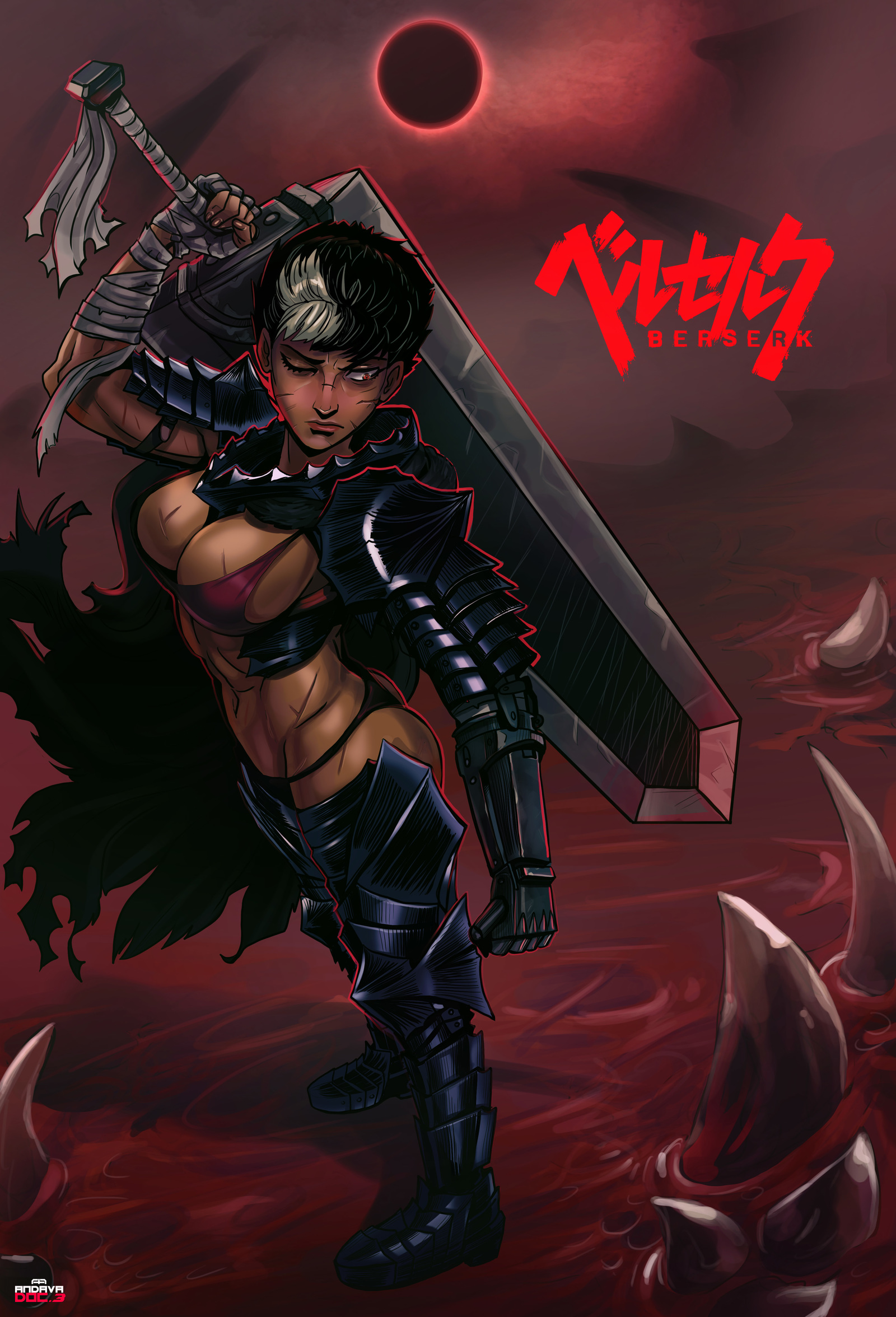 Fem Guts - Andava, Art, Strong girl, Berserk, Guts, Rule 63, Anime, Anime art