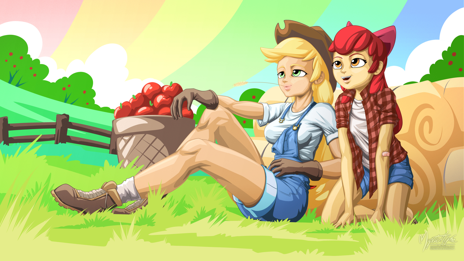 AJ, are these really our apples? - My little pony, Applejack, Applebloom, Humanization, Mysticalpha