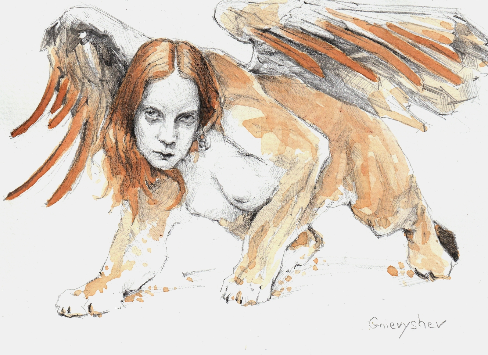 Sketch for my new painting. - NSFW, My, Gnievyshev, Art, Sphinx, Sketch, Creation, Drawing