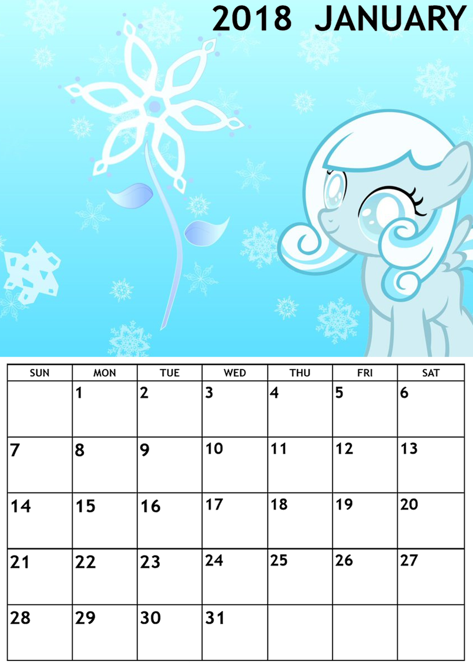 January 2018 calendar - My, Snowdrop, My little pony, The calendar, , Longpost