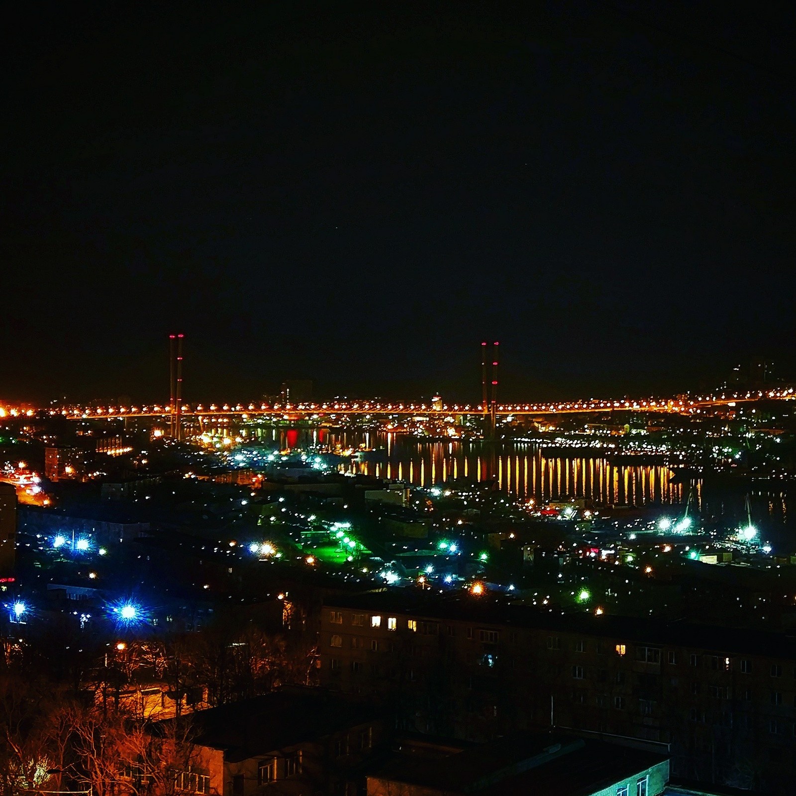 Vladivostok. Bridge over the Golden Horn - My, Vladivostok, Golden Bridge, Town, Night, Primorsky Krai, Дальний Восток