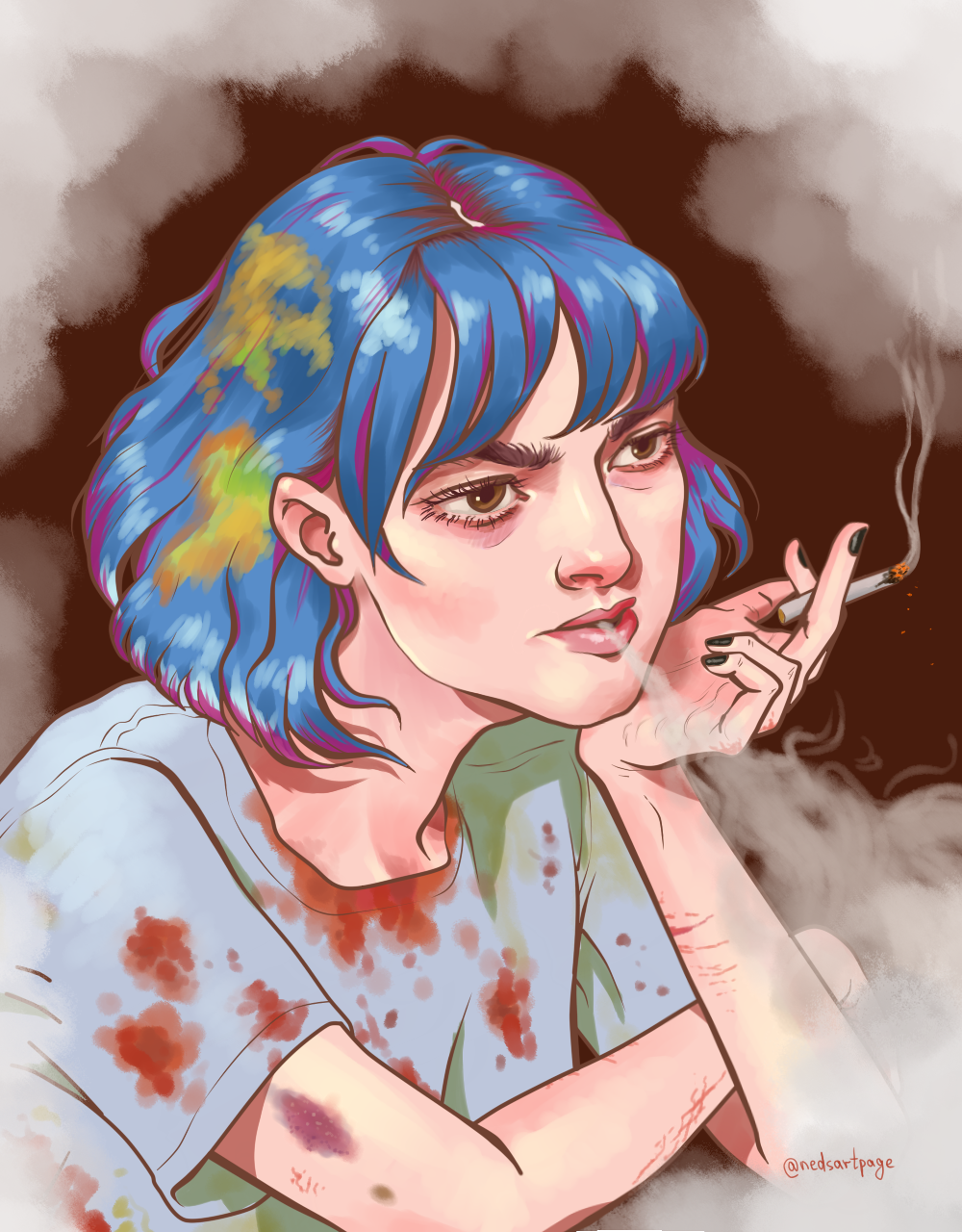 Earth-chan - My, Earth-Tian, Drawing, Anime, Fan art, Portrait, Computer graphics, Hopelessness, Pain