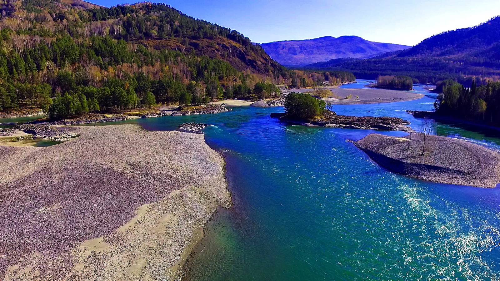 Turquoise river Katun in Altai in autumn colors - My, Altai, Mountain Altai, Katun River, Katun, Video, Longpost, Altai Republic