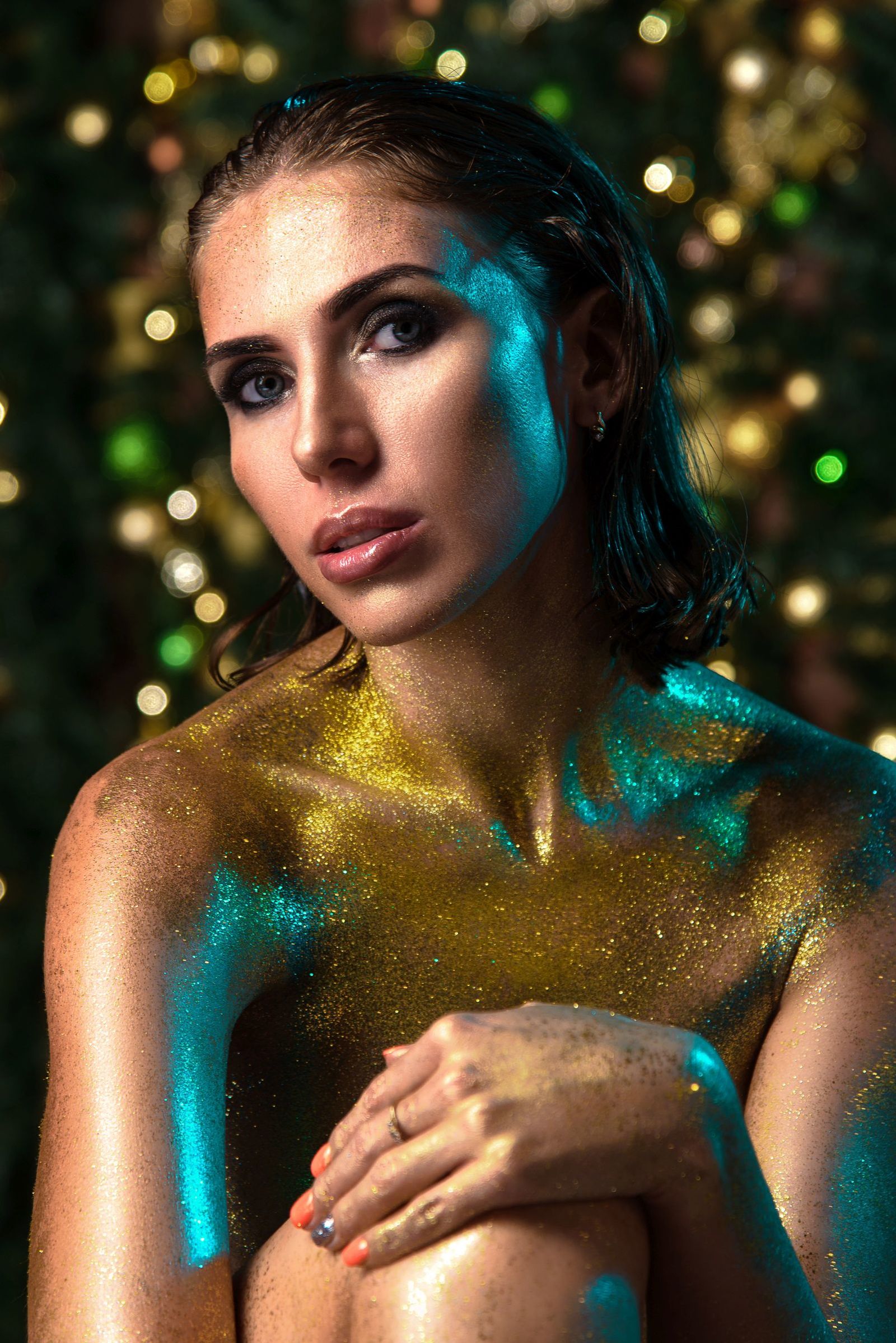 Some gold in your feed :) - NSFW, My, Beautiful girl, Photographer, Bodypainting, Makeup, Photo studio, Gold, Longpost