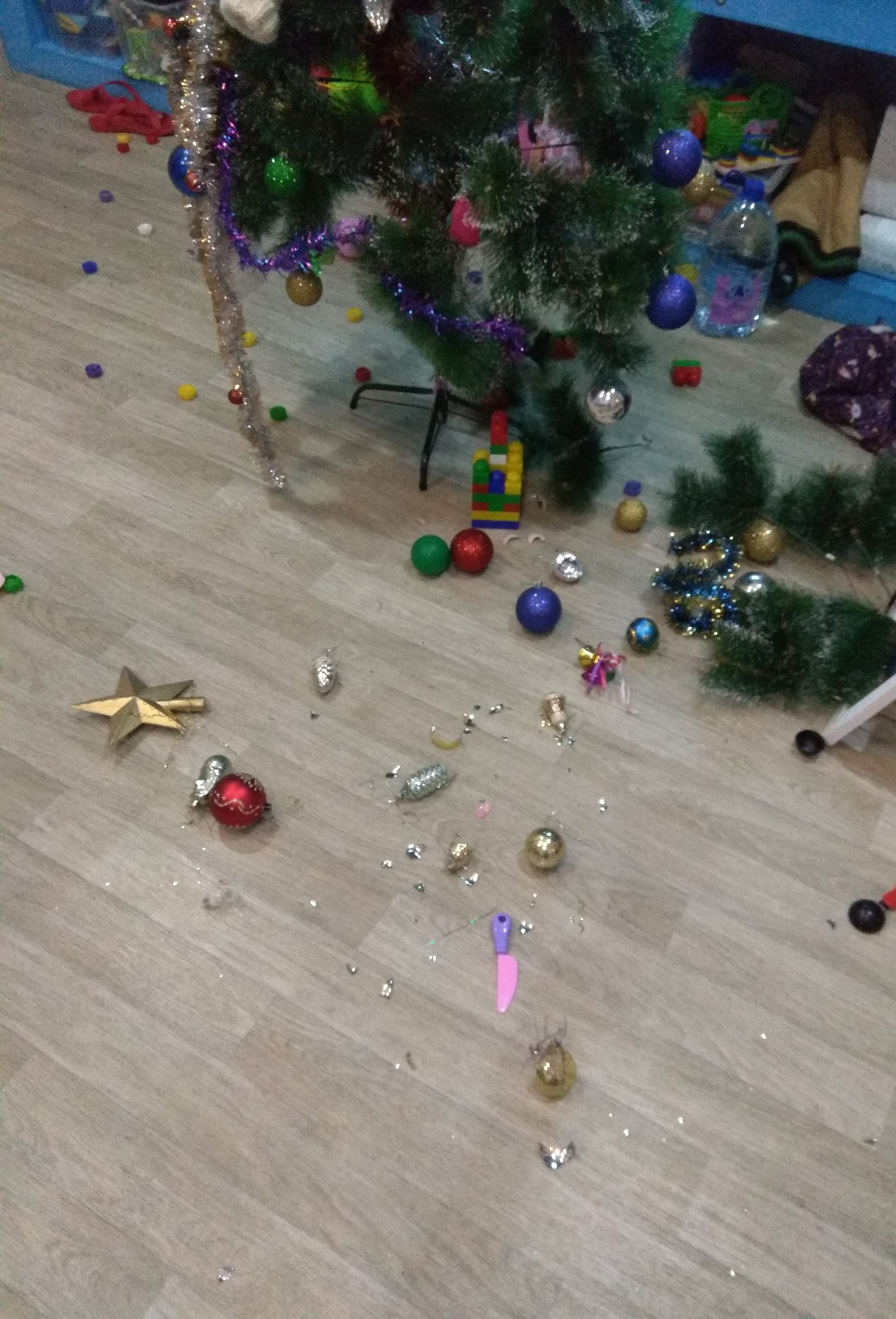 Cats..cats... My daughter decided it was time to clean up the Christmas tree - My, New Year, Christmas trees, Children