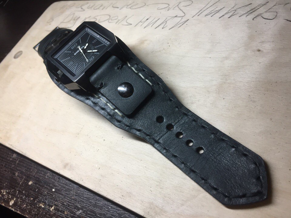 Watchbands. The history of the creation of the strap in photos №4 - My, Needlework with process, Strap, , , Leather, Handmade, Longpost