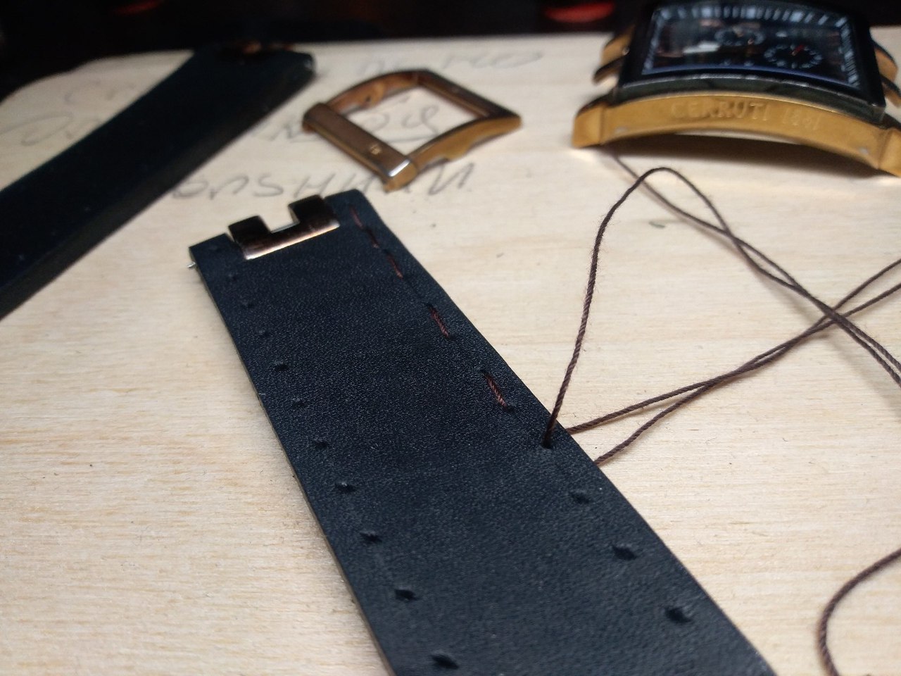 Cerruti watch strap. History of creation in photos №6. - My, Needlework with process, Watchband, Handmade, Leather, Strap, Order, Longpost