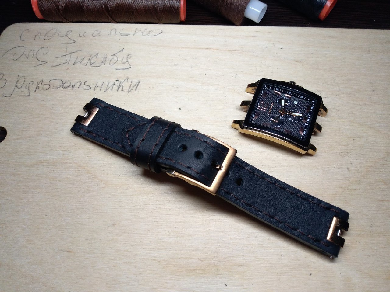 Cerruti watch strap. History of creation in photos №6. - My, Needlework with process, Watchband, Handmade, Leather, Strap, Order, Longpost