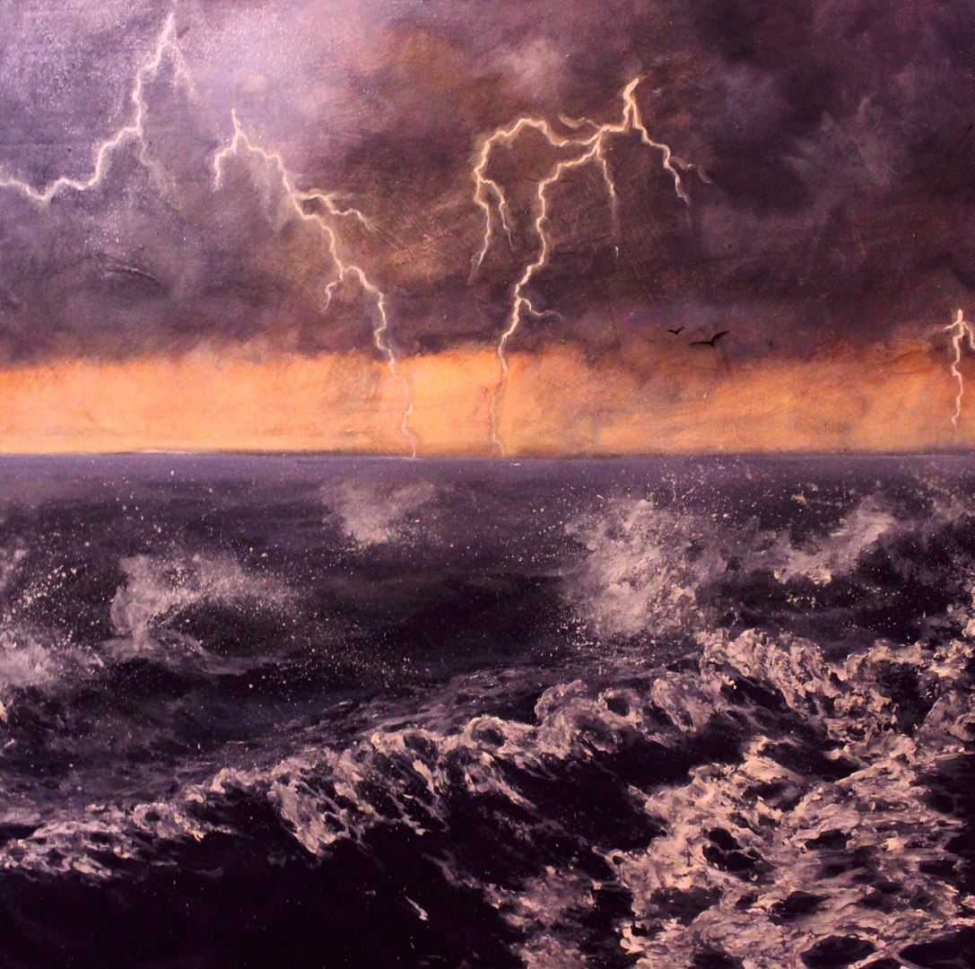 Seascapes in oil - My, Painting, Sea, Wave, Storm, Thunderstorm, Sunset, Creation