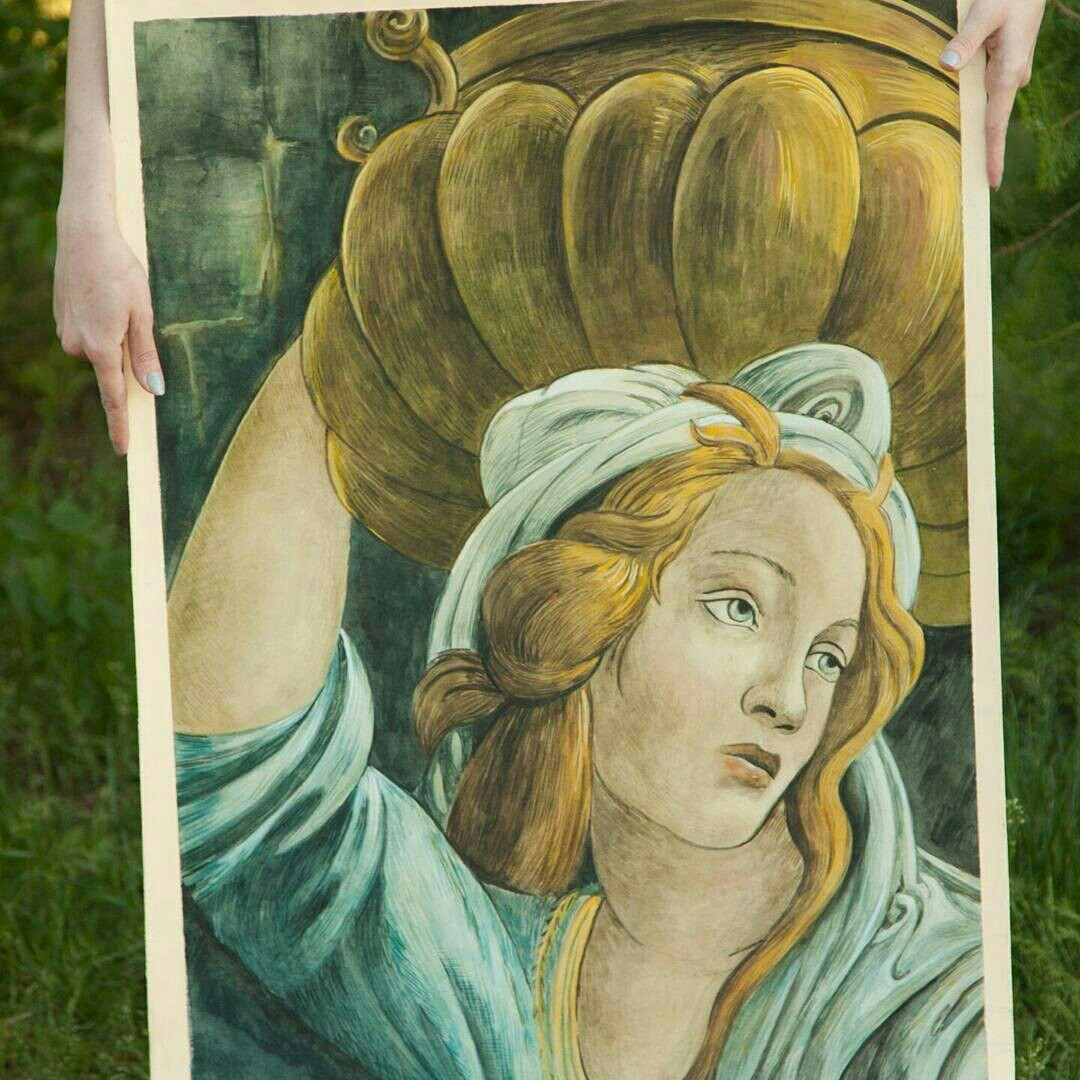 Copy of a fragment of a fresco by Botticelli - My, Painting, Copy, Artist, Longpost