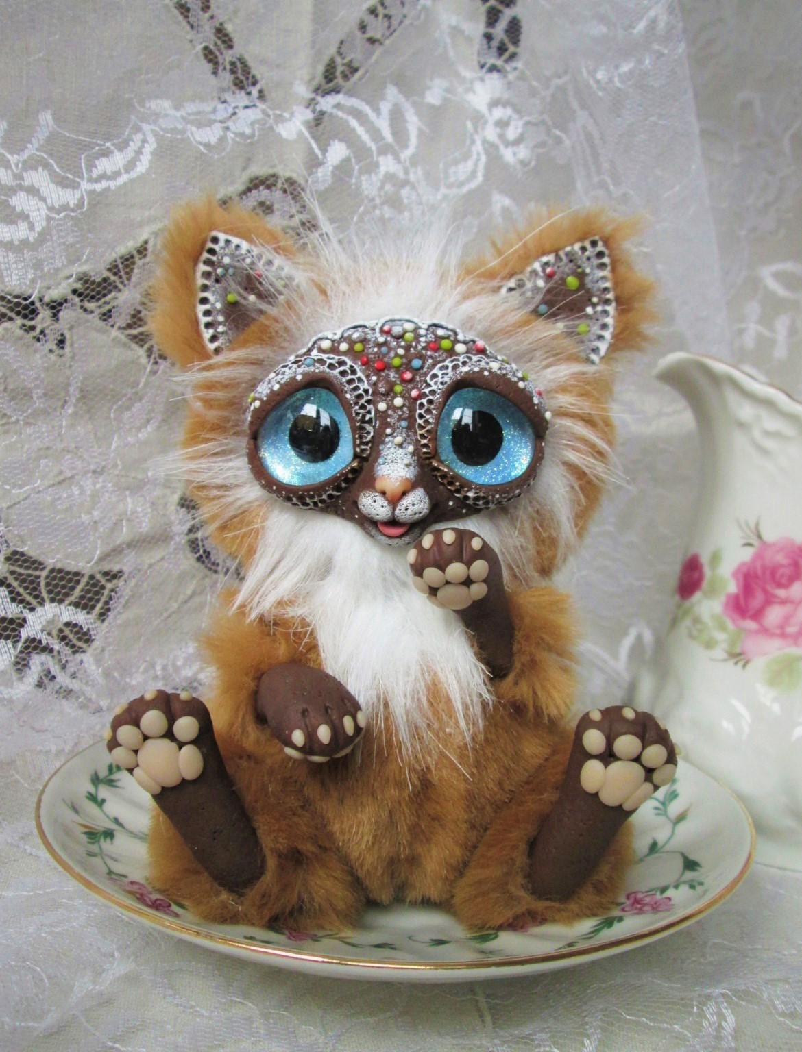 Kitten Gingerbread - My, Gingerbread, Sweets, Author's toy, Eyes, , Longpost