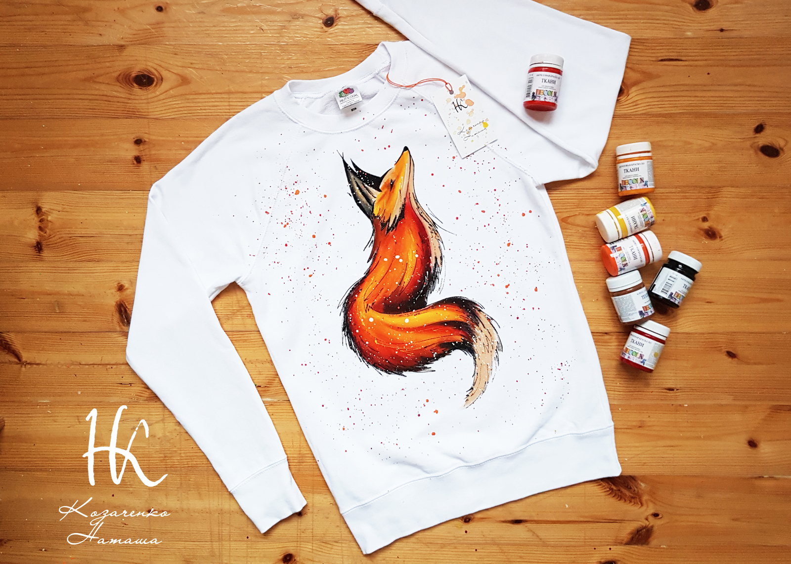 Hand painted! Fox - My, Handmade, Painting on fabric, Art, Drawing, Fox, Handmade