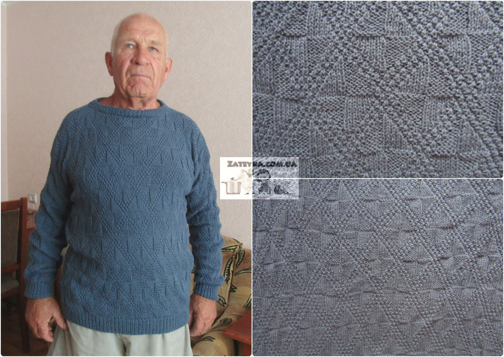 Men's sweater with a simple pattern - only knit and purl loops - My, Knitting, Video, Knitting a sweater, Master Class, Longpost