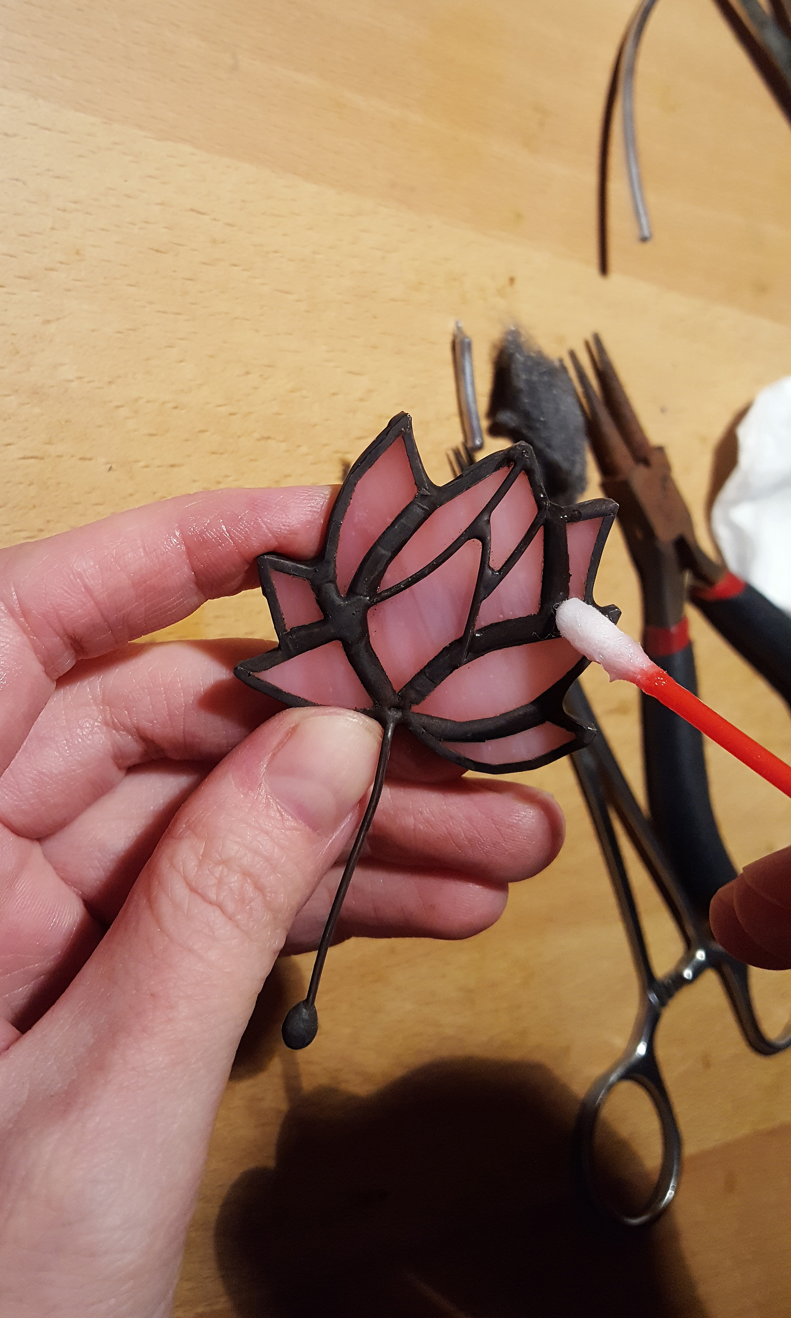 Making a glass flower (process) - My, , Decoration, Longpost, Brooch, Stained glass window by Tiffany, Needlework with process