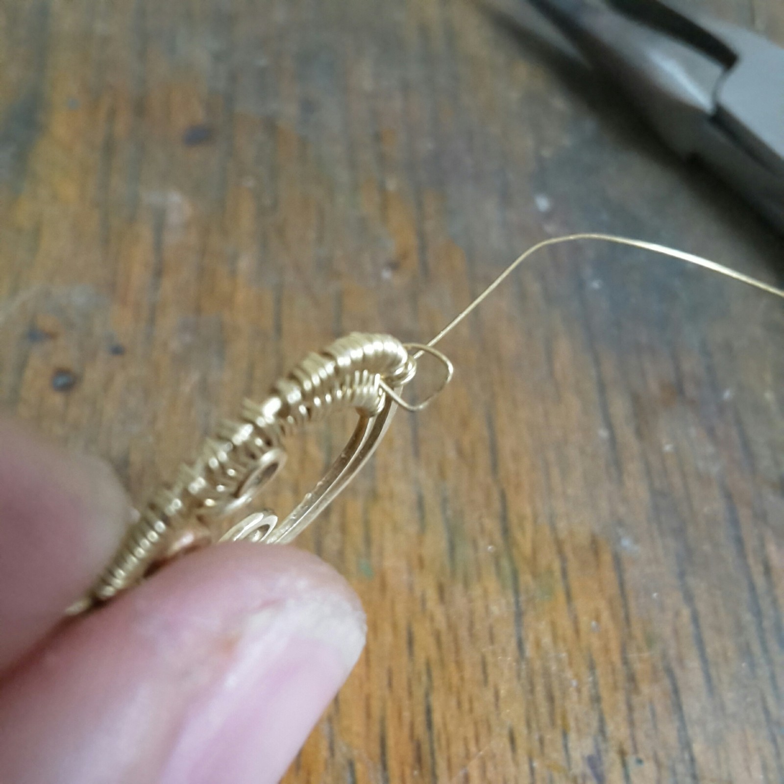 Brass earrings with pearls, part 2. - My, Needlework with process, Wire jewelry, Earrings, Longpost