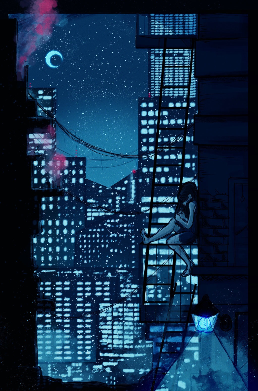 Downtime - Art, Drawing, Night, Cityscapes, Girls, , Street photography