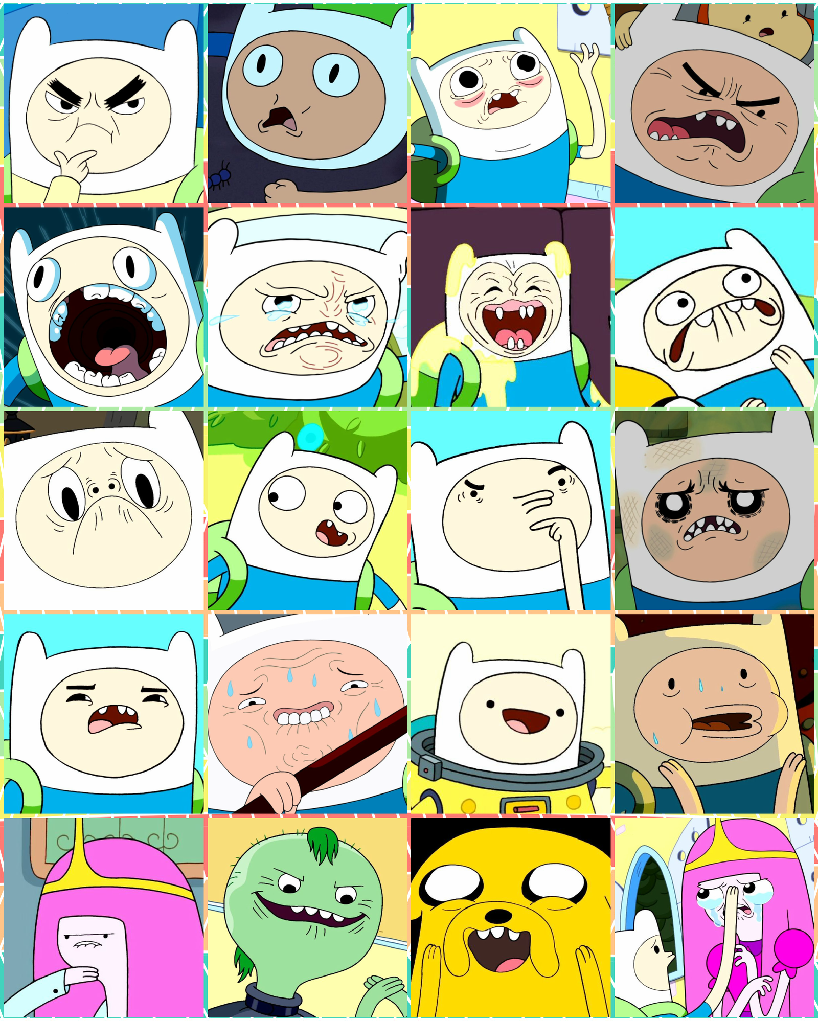 Finn's palette of emotions (and not only) in the first season. - Adventure Time, Finn and Jake, Bubble gum