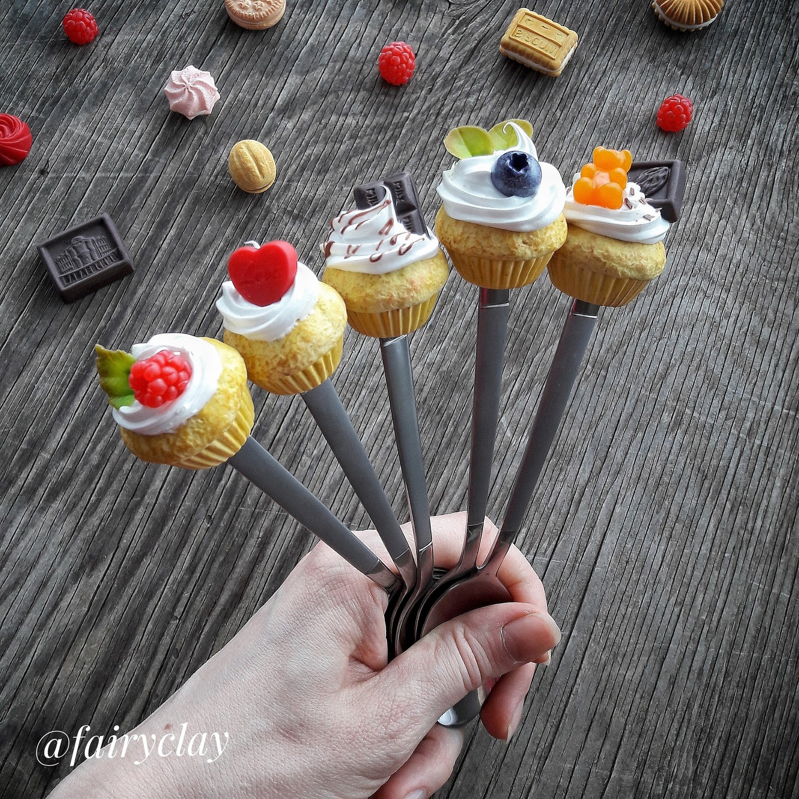 Realistic cream cupcakes - My, Delicious spoons, Polymer clay, Presents, Handmade, Needlework, Longpost