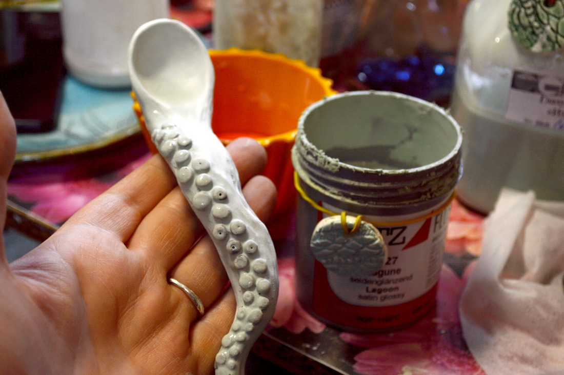 Caution, tentacles-2 - My, Ceramics, , Лепка, Tentacles, Octopus, A spoon, With your own hands, Handmade, Longpost