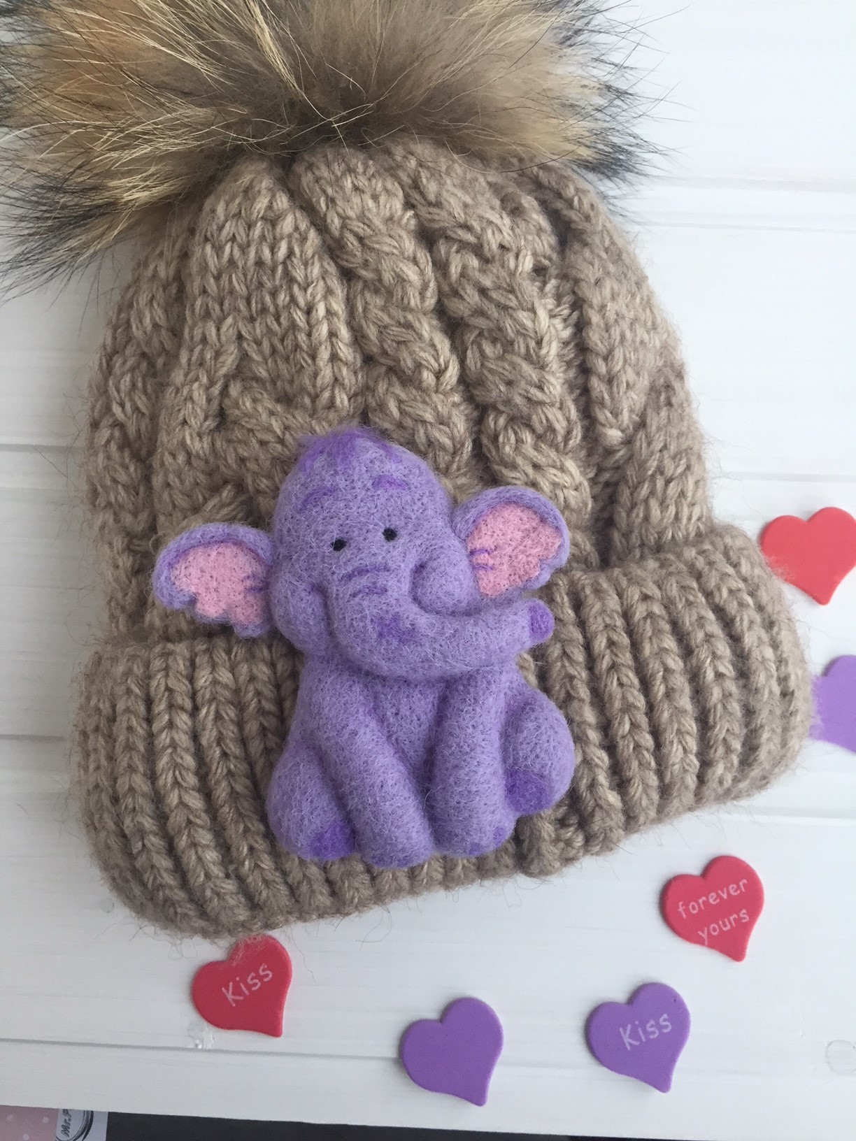 Elephant - brooch - My, Baby elephant, Needlework without process, Walt disney company, Brooch, Dry felting, Hobby, Creation, Copyright, Longpost