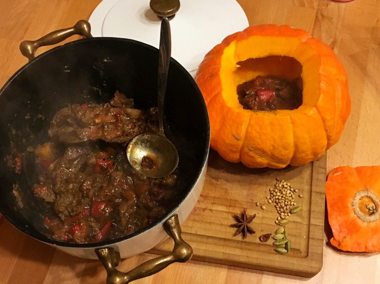 Pumpkin stuffed with spicy lamb - My, Pumpkin, Stuffing, , Longpost