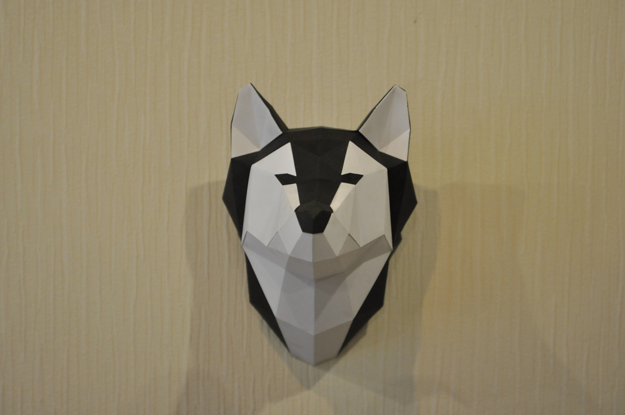 Husky head on the wall - My, Husky, Papercraft, , Paper, Trophy, Longpost