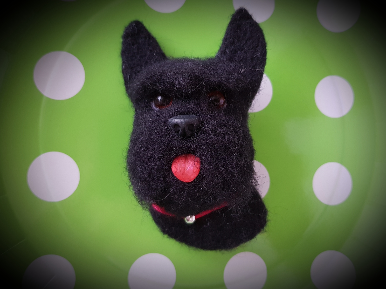 Wool brooch. Scottish Terrier. Glass eyes, polymer clay nose.Author; Sherstobitova Maria - My, Dry felting, Dog, Brooch, Wallow