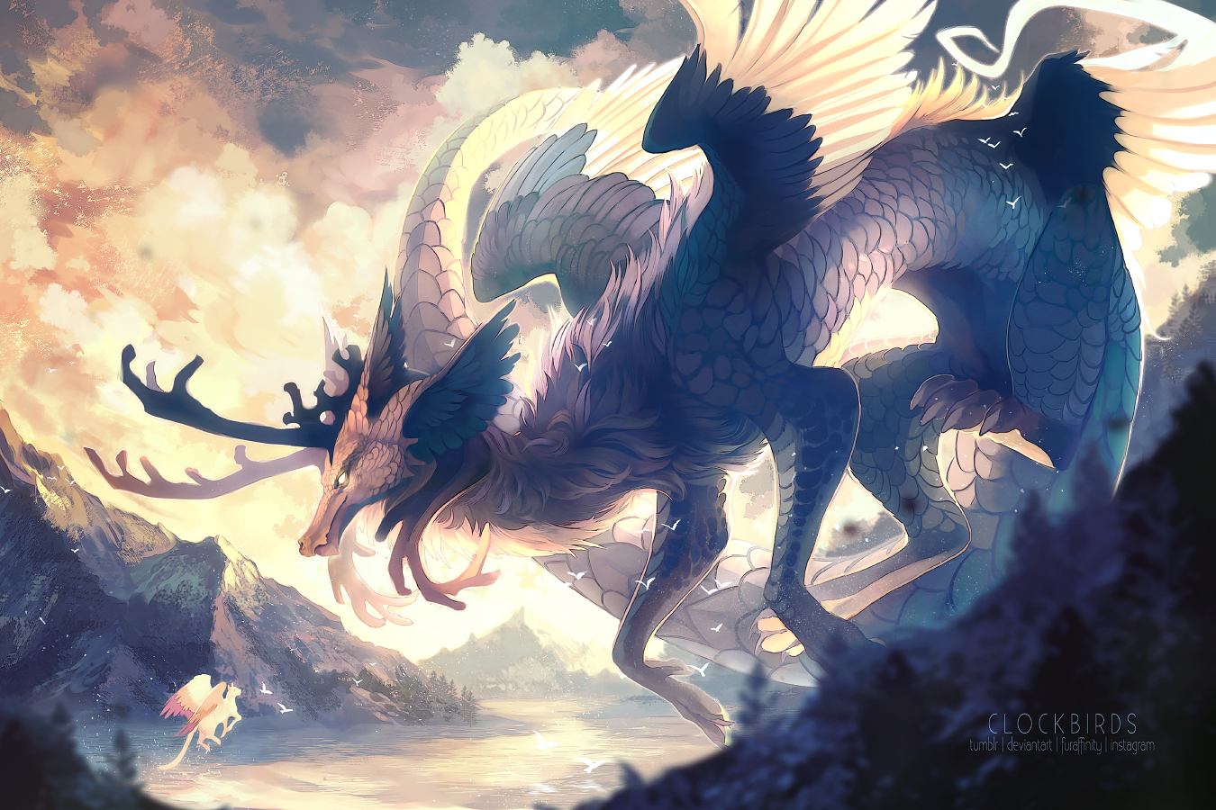 Art by  clockbirds. DeviantArt. - Deviantart, Art, Fantasy, The Dragon, Nature, The mountains