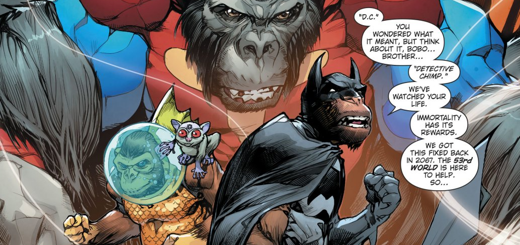In the Dark Nights: Metal comic, universe 53 was introduced, and it is inhabited by intelligent primates! - DC, Comics, news, Dark Nights: Metal, Primates, Superheroes, Multiverse, Dc comics