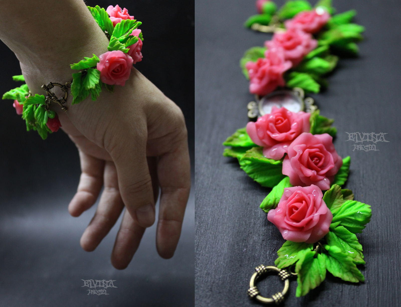 Bracelet watch made of polymer clay - My, Polymer clay, the Rose, March 8, Wrist Watch, A bracelet