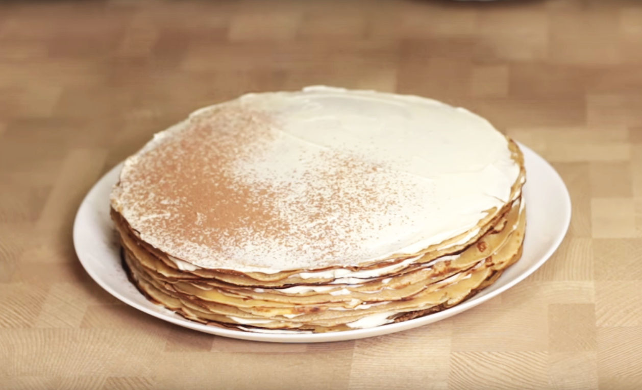 Pancake cake a la Tiramisu - My, pancake cake, Pancakes, Tiramisu, Dessert, Recipe, Video recipe, Video, Longpost