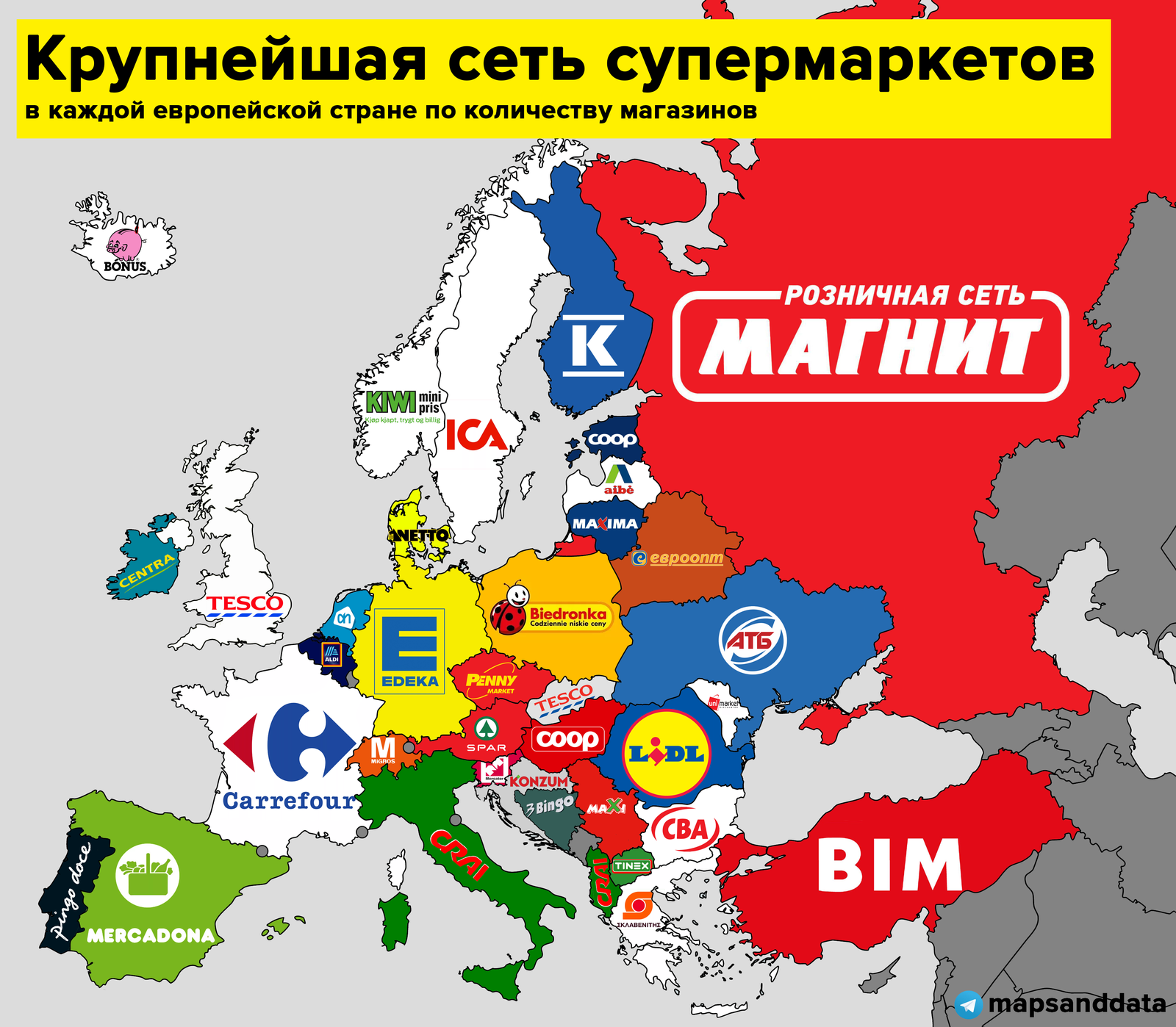 Magnet on the map of Europe - My, Magnet, VTB Bank, Europe, Infographics, Cards, Russia, Pyaterochka, Dixie