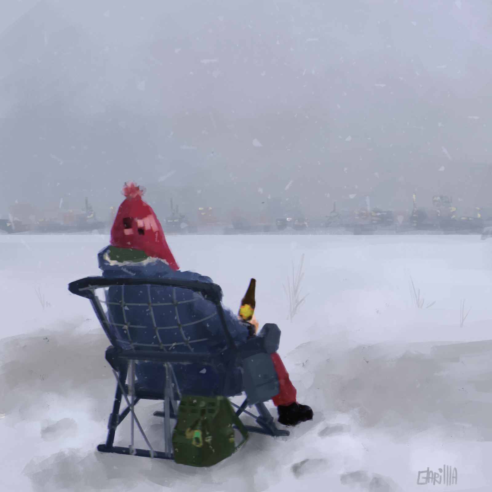 #24 Abandoned chair - My, Photoshop, Digital drawing, Snow