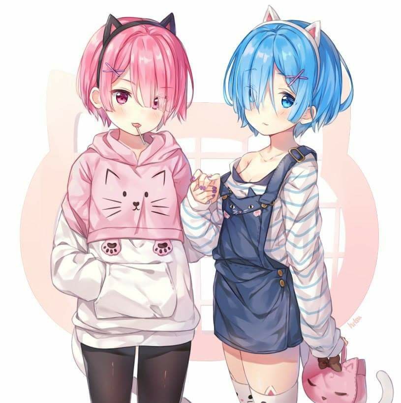 Re: Zero - Rem, , Rem, Ram, Ears, Barrette, Blue hair, Pink hair, Rem (Re: Zero Kara), Ram (Re: Zero Kara), Re: Zero Kara, Anime, Anime art, 