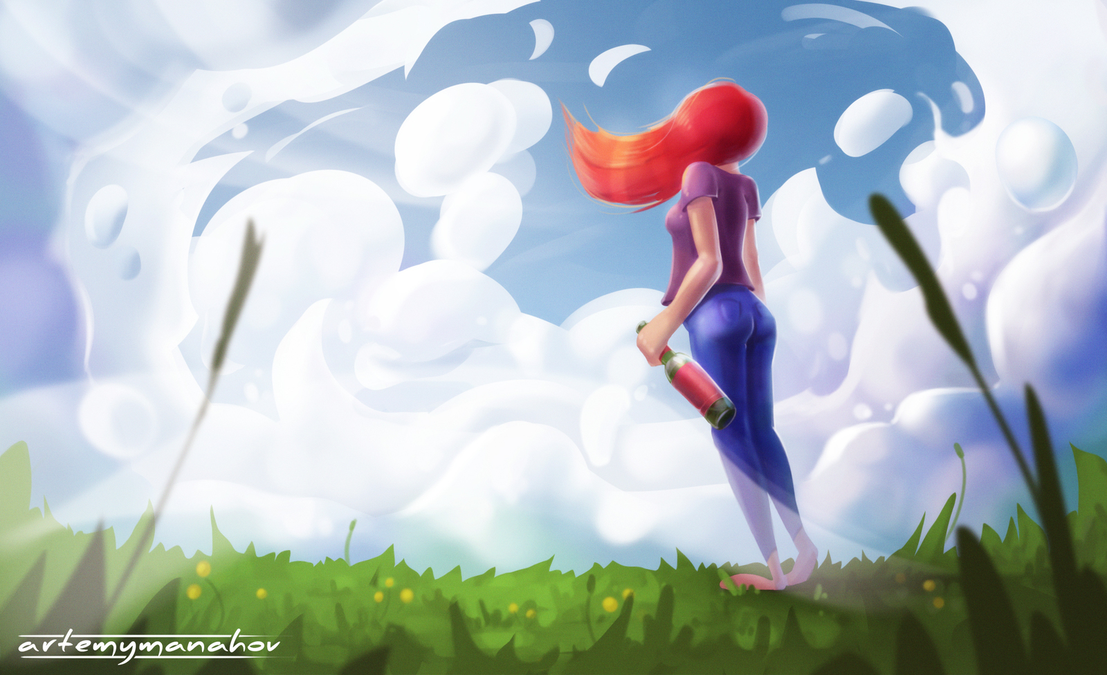 Walk across the sky - My, Art, Manahovart, Sky, Clouds, Foreshortening, Photoshop, Illustrations, Girls