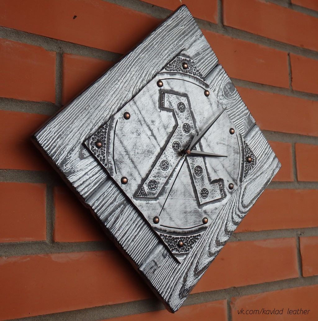 Clock Lambda - My, Needlework without process, Embossing on leather, Wall Clock, Half-life, Handmade, Leather, Tree, Longpost