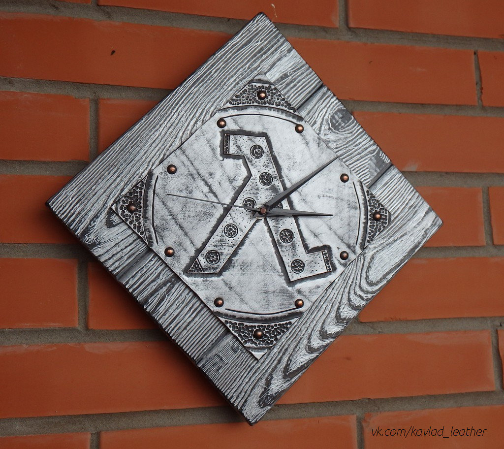 Clock Lambda - My, Needlework without process, Embossing on leather, Wall Clock, Half-life, Handmade, Leather, Tree, Longpost