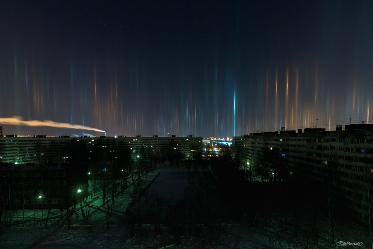 Light pillars in St. Petersburg - Saint Petersburg, Night, Unusual, Light poles, , The photo, Longpost