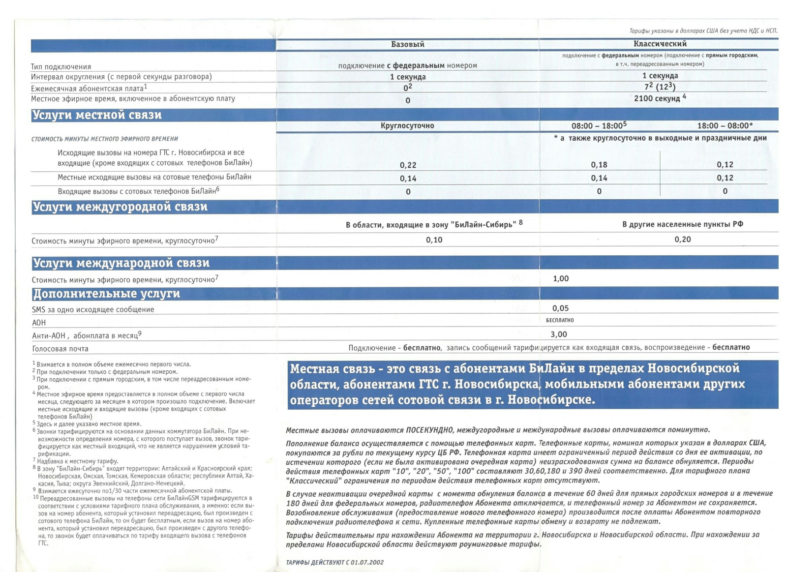 Цены на услуги Билайн за 2002 г. (в долларах) | Пикабу