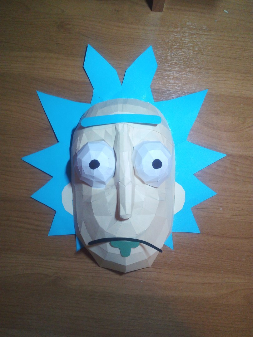 Rick's paper mask - My, Paper, Papercraft, Low poly, Paper modeling, Creation, Longpost, Rick and Morty, Mask, GIF, 