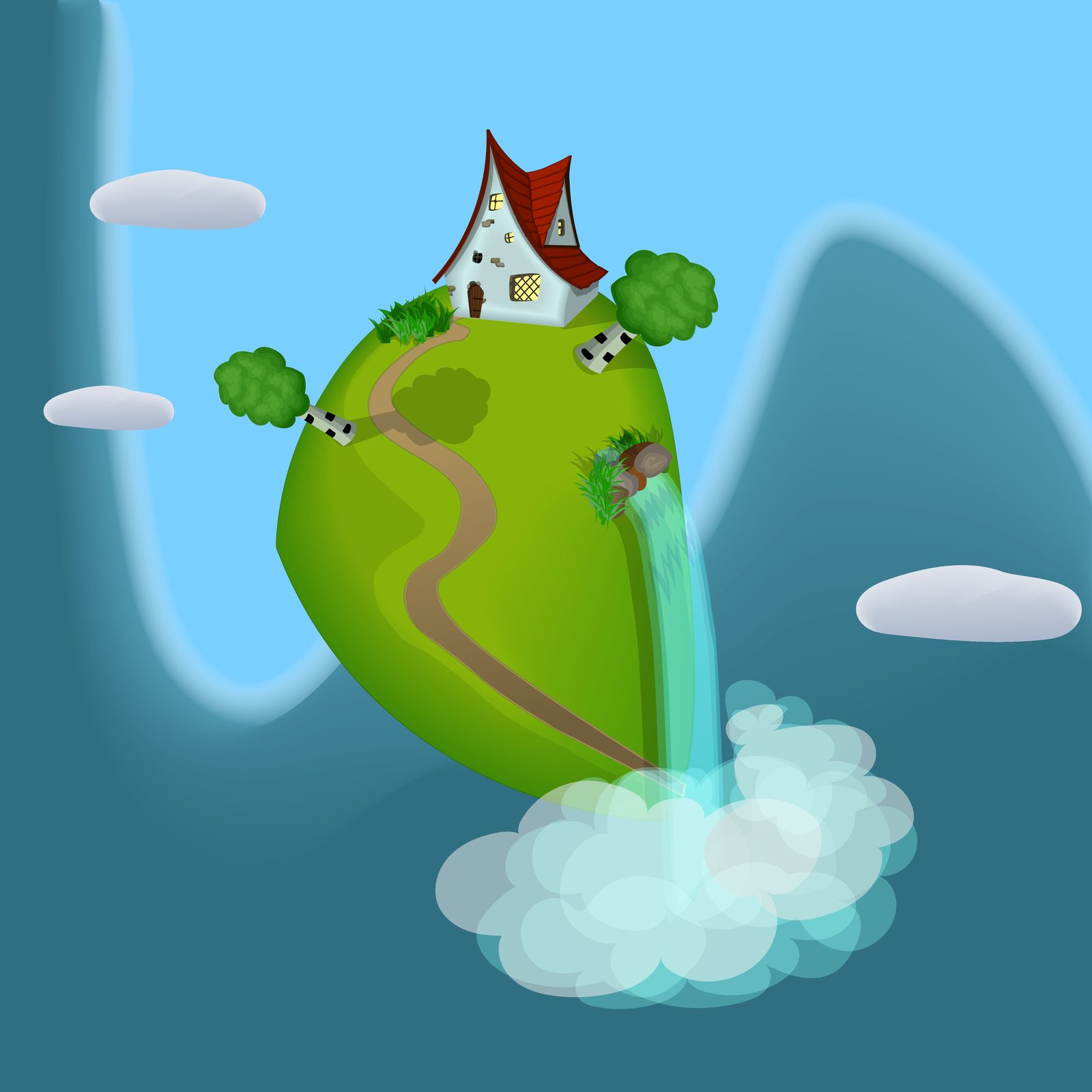 floating island - My, Vector graphics, Landscape, Art, Flying island